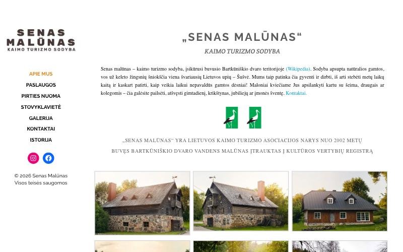Sena pradžia: meniu kairėje ir centruotas tekstas