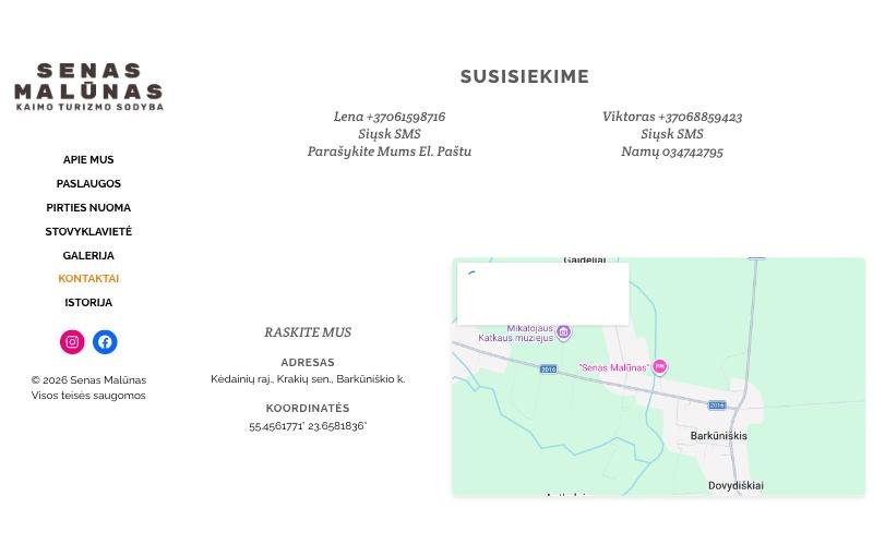Seni kontaktai: telefonai tekstu ir žemėlapis